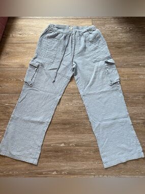 Roxy Blue Gauze Cargo Pants Drawstring Beach Coastal Casual Size M